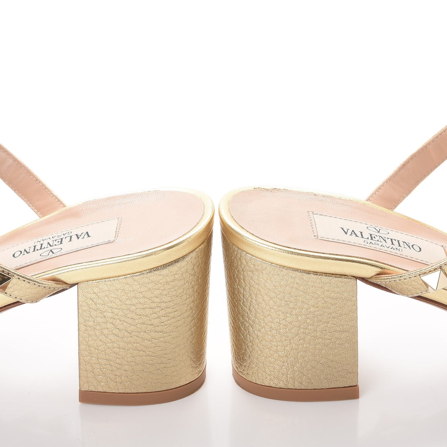 Metallic Pebbled Calfskin Rockstud 60mm Caged Slide Sandals 37 Skin