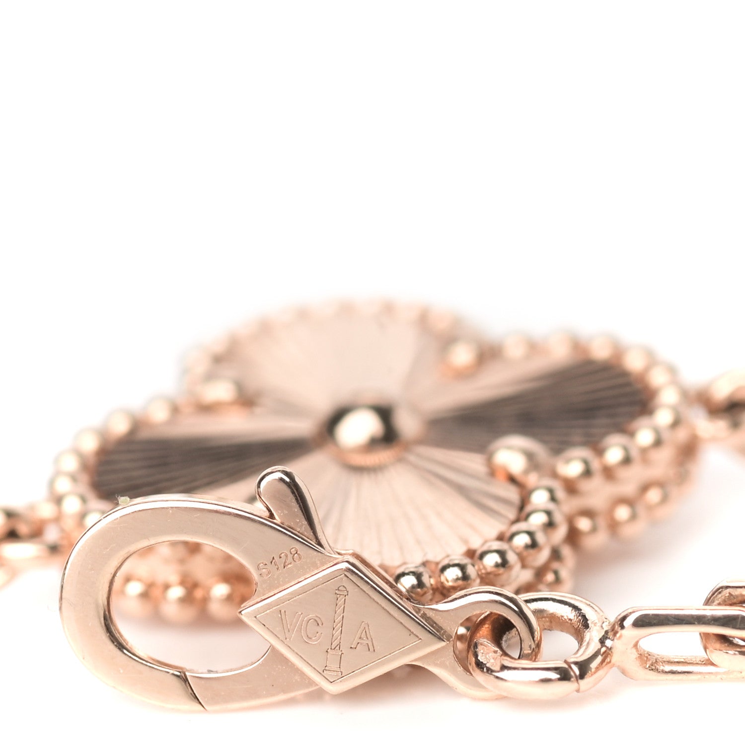 Van Cleef & Arpels 18K Rose Gold Carnelian 5 Motifs Guilloche Vintage Alhambra Bracelet 3 of 6