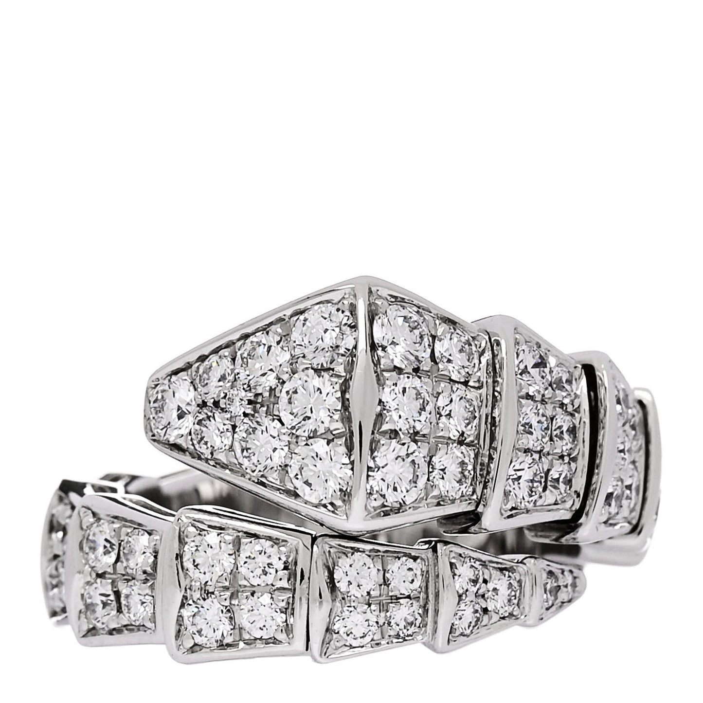 18K White Gold Diamond One-Coil Serpenti Viper Ring S
