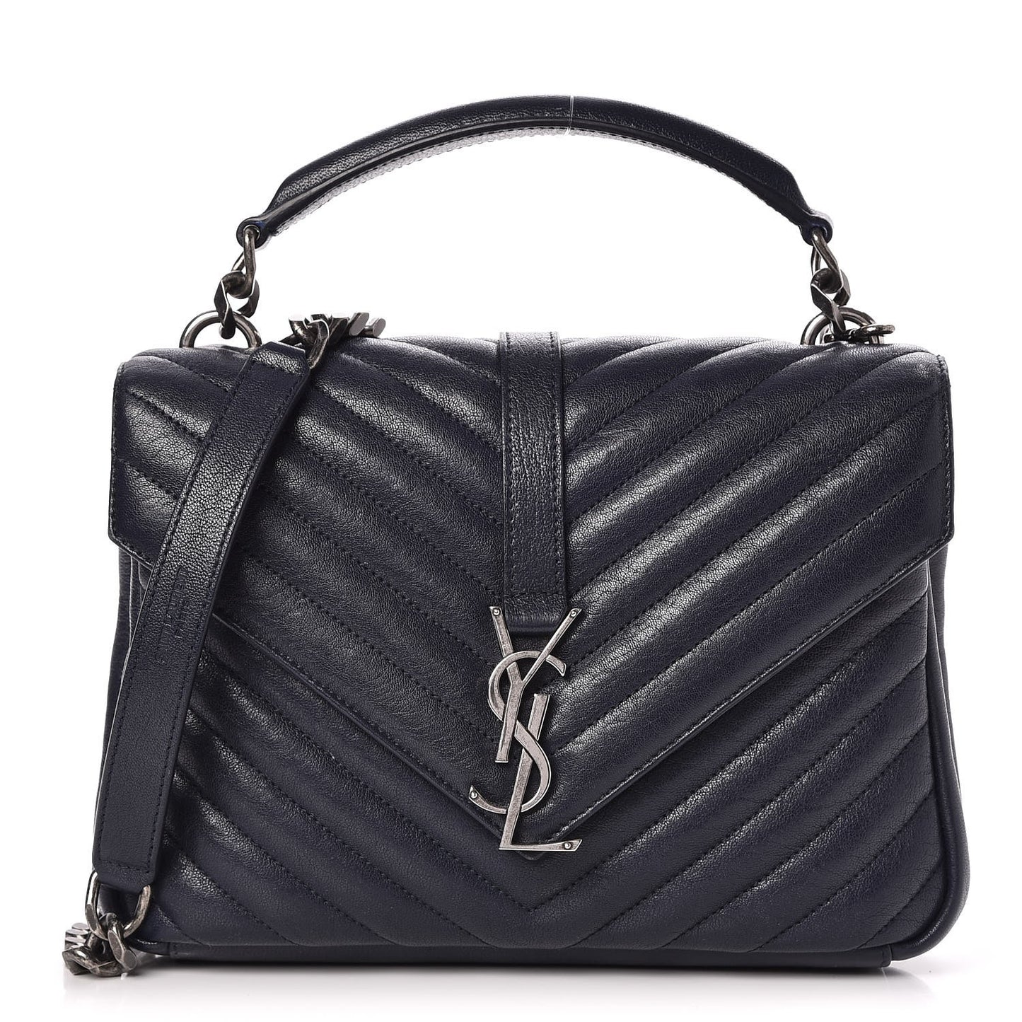 Sheepskin Matelasse Chevron Monogram Medium College Bag Deep Marine