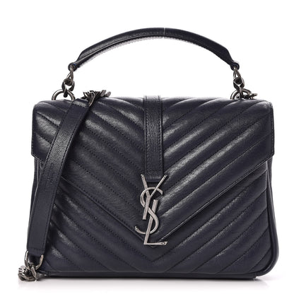 Saint Laurent Sheepskin Matelasse Chevron Monogram Medium College Bag Deep Marine 1 of 7