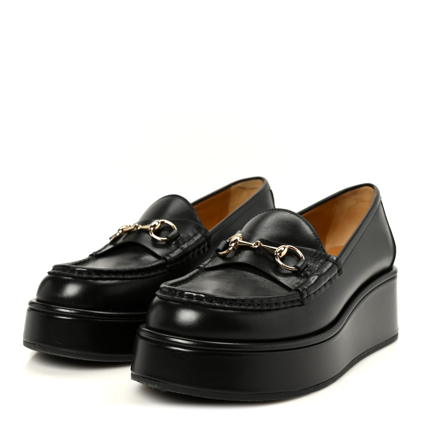 Kama Calfskin Horsebit Womens Wedge Platform Loafers 37.5 Black