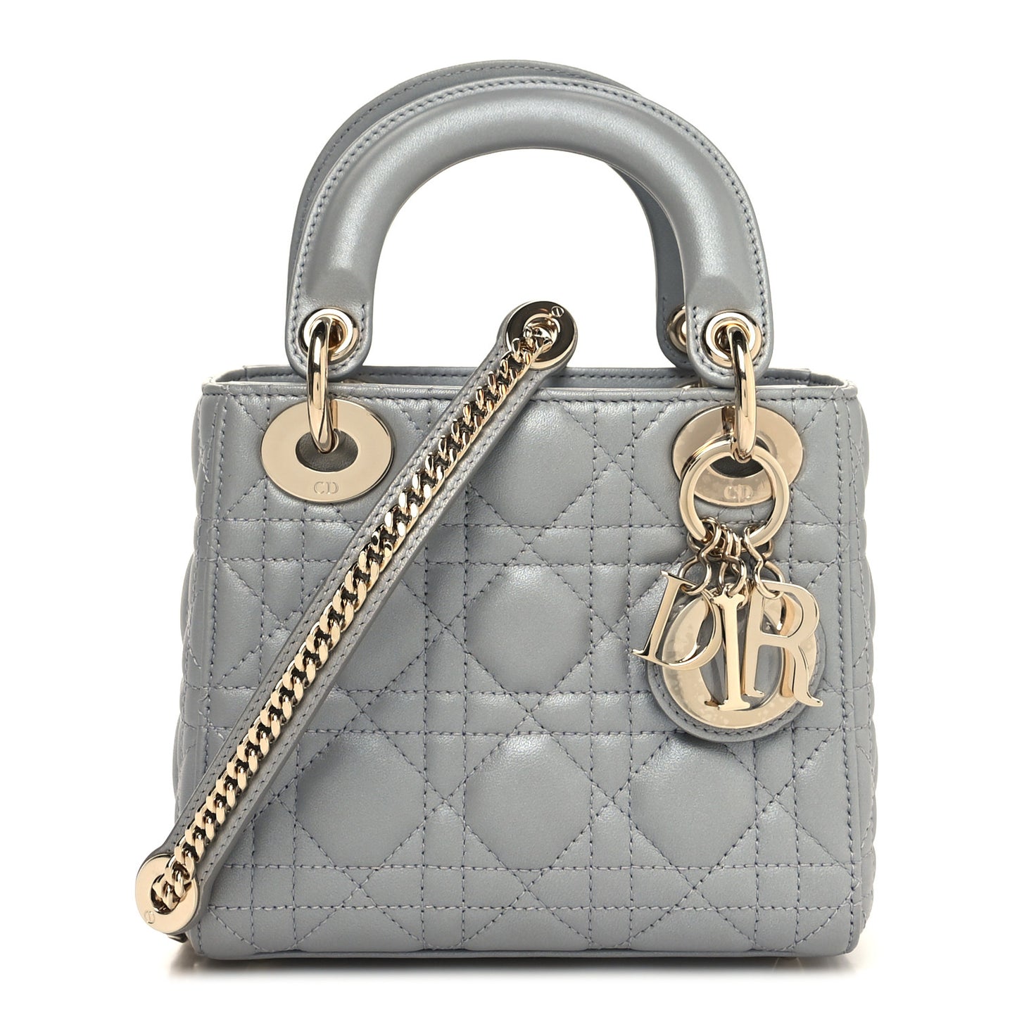 Lambskin Cannage Mini Lady Dior Gray Opaline