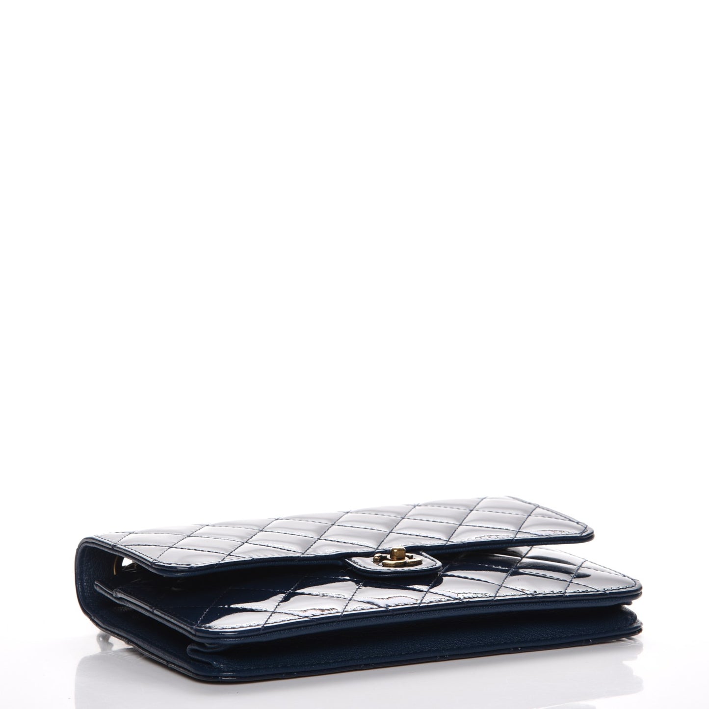 Patent Goatskin Quilted CC Eyelet Wallet On Chain WOC Blue