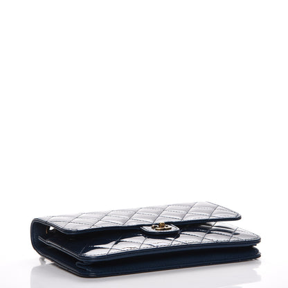 Chanel Patent Goatskin Quilted CC Eyelet Wallet On Chain WOC Blue 4 of 9