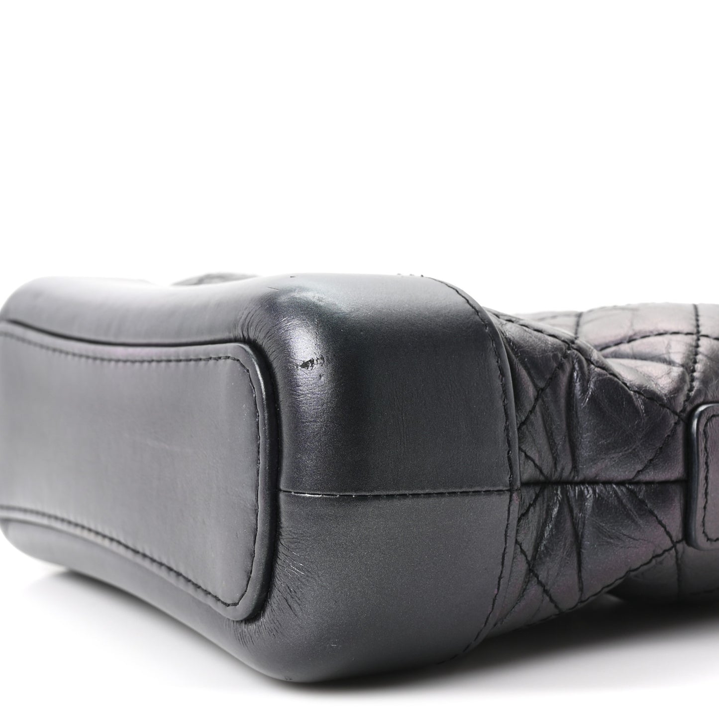 Iridescent Aged Calfskin Quilted Small Gabrielle Hobo Black