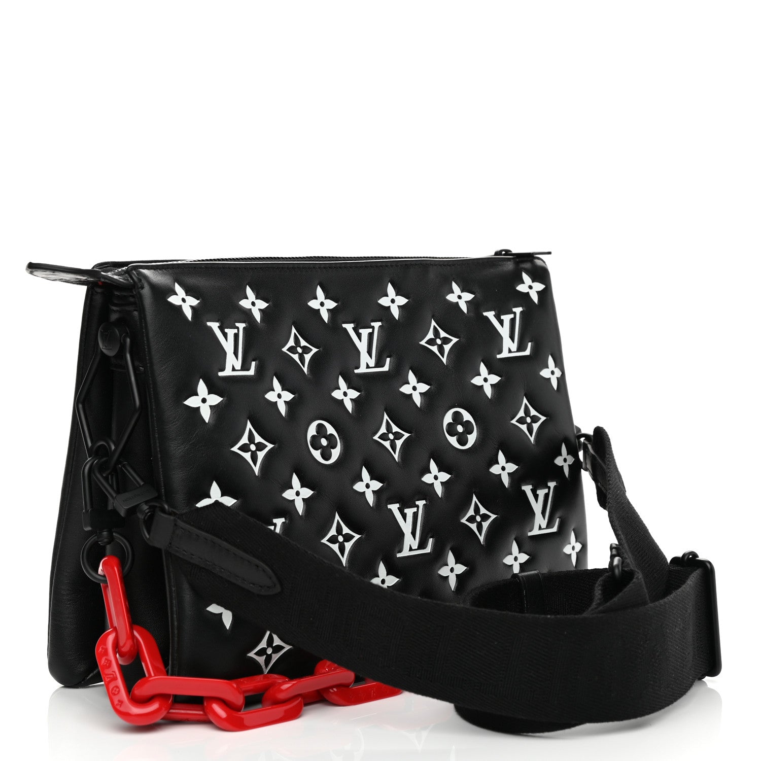 Louis Vuitton Lambskin Embossed Monogram Coussin PM Black White 3 of 10