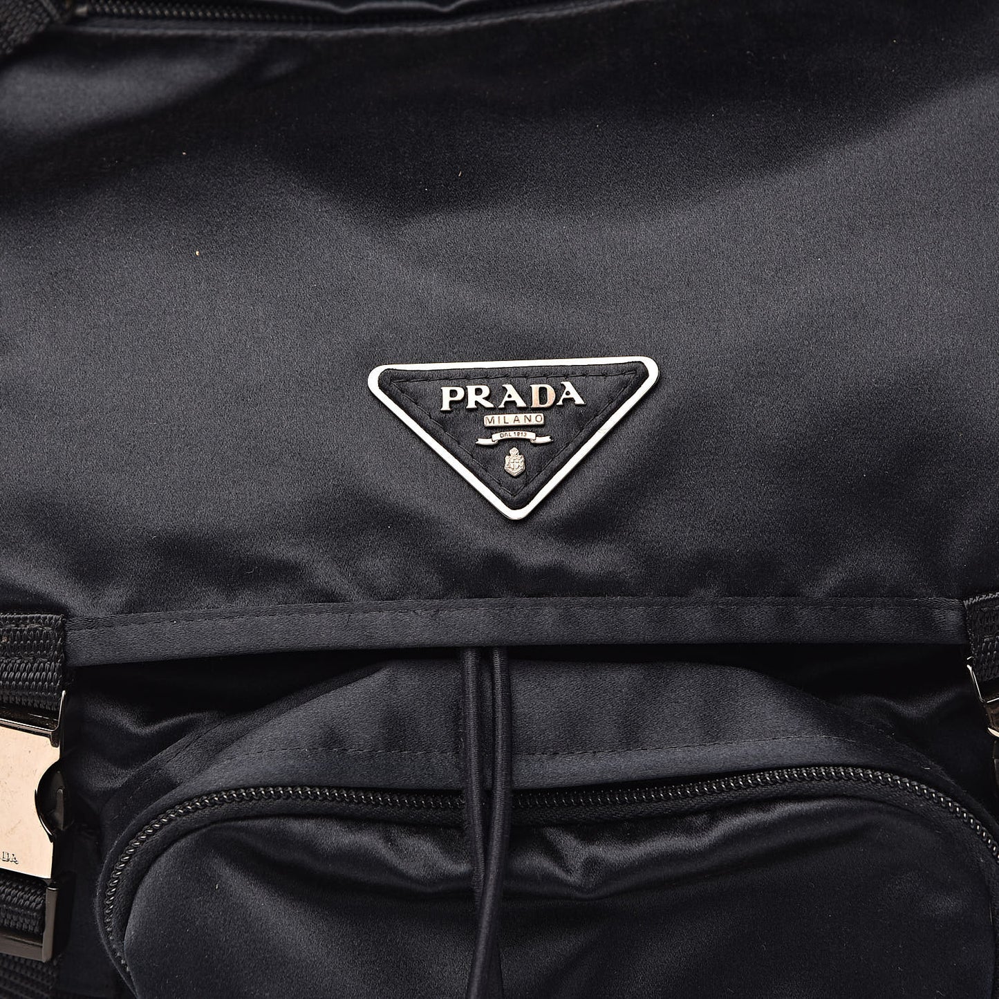 Satin Double Buckle Backpack Dark Blue