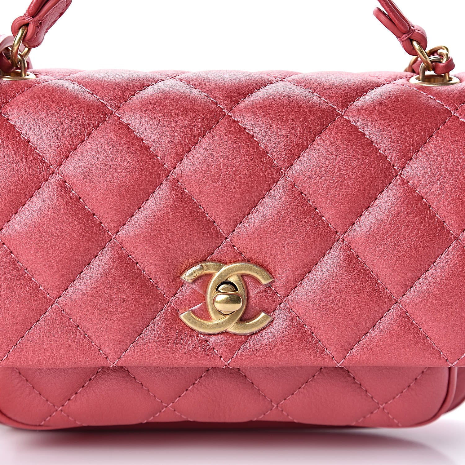 Chanel Metallic Calfskin Quilted Handle Flap Bag Dark Pink 7 of 11