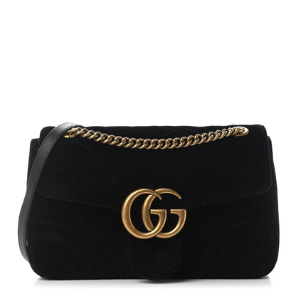 Gucci Velvet Matelasse Medium GG Marmont Shoulder Bag Black 1 of 9