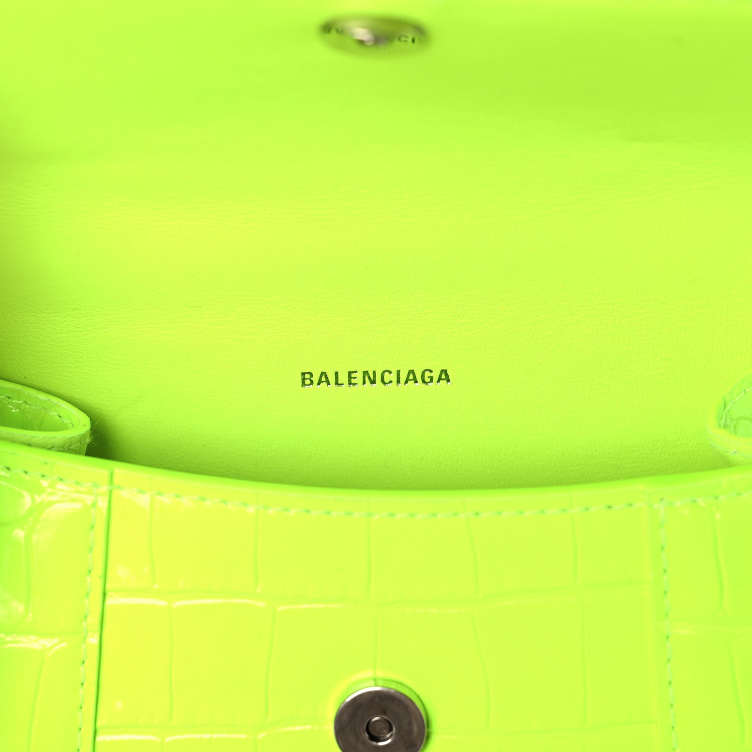 Balenciaga Shiny Calfskin Crocodile Embossed Hourglass Top Handle Bag XS Fluo Yellow 6 of 12