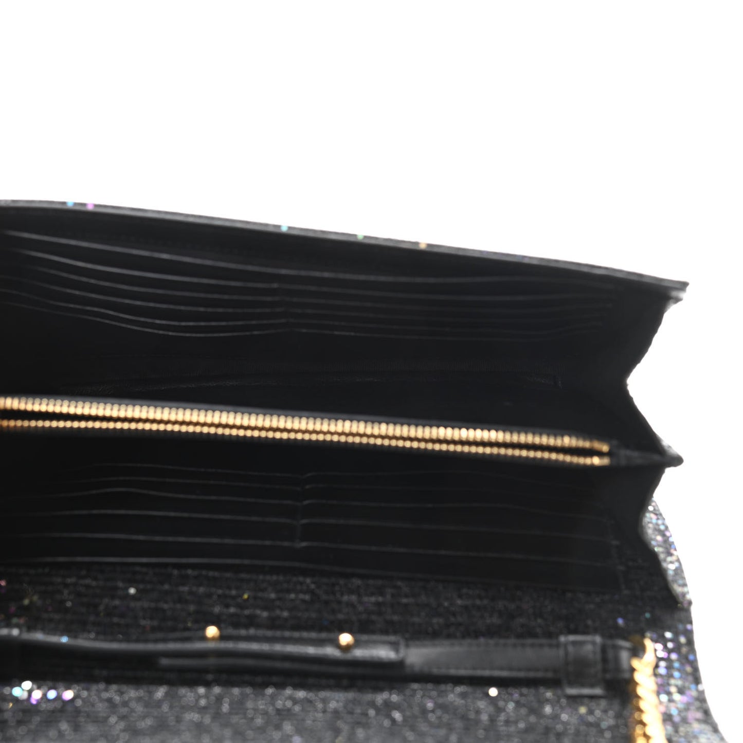 Glitter Classic Monogram Chain Wallet Black Multicolor
