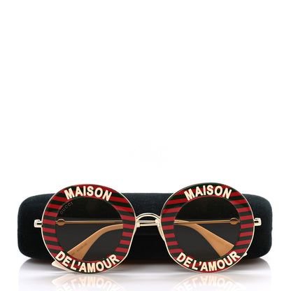 Gucci Metal Acetate Striped Maison Del'Amour Round Frame Sunglasses GG0113S Red Green 9 of 9