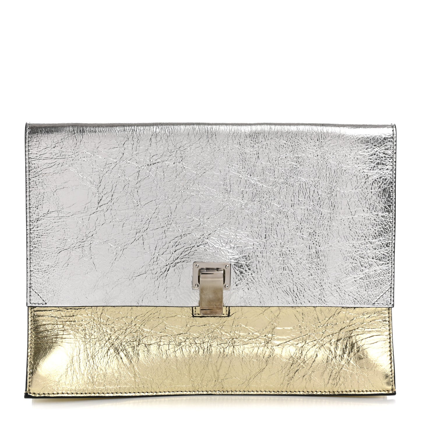 Metallic Lambskin Large Lunch Bag Clutch Silver Gold