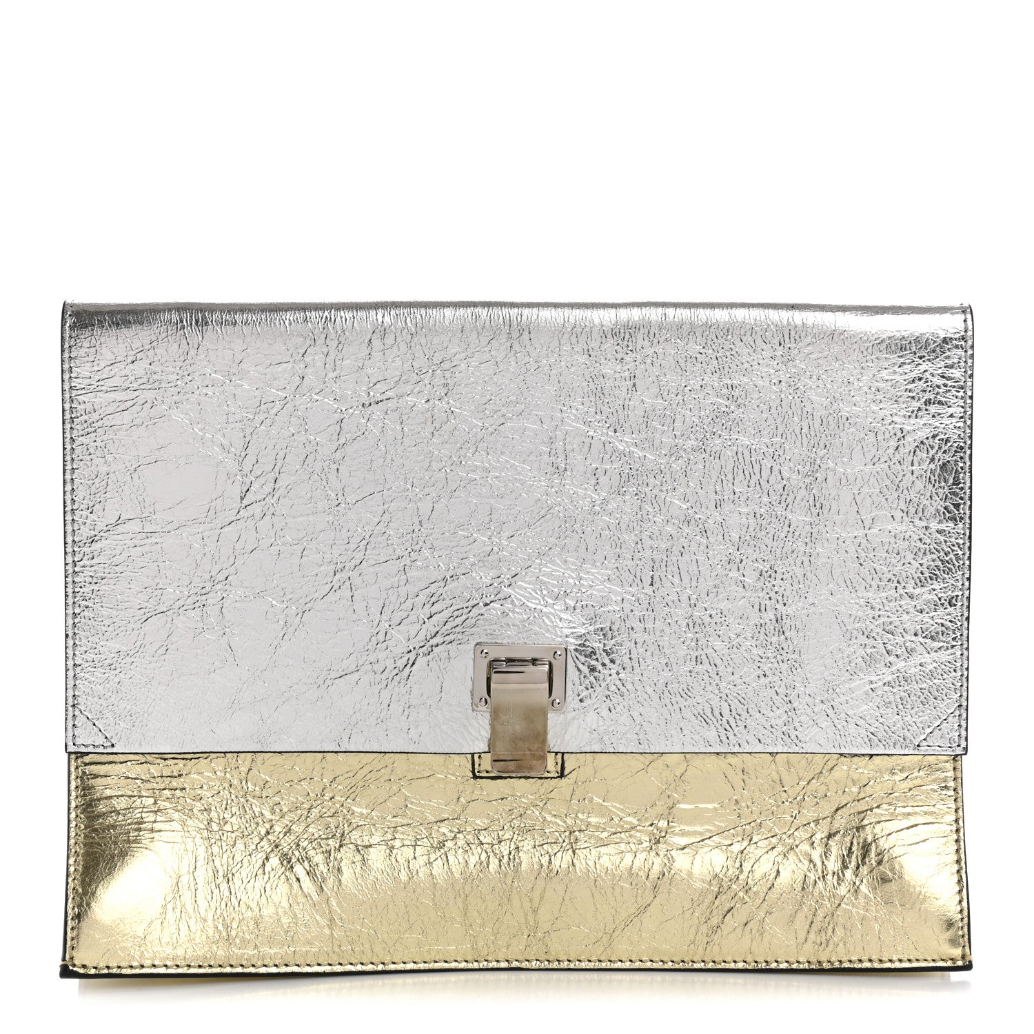 Proenza Schouler Metallic Lambskin Large Lunch Bag Clutch Silver Gold 1 of 8