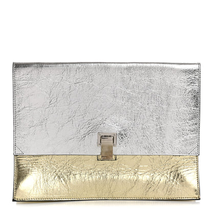 Proenza Schouler Metallic Lambskin Large Lunch Bag Clutch Silver Gold 1 of 8