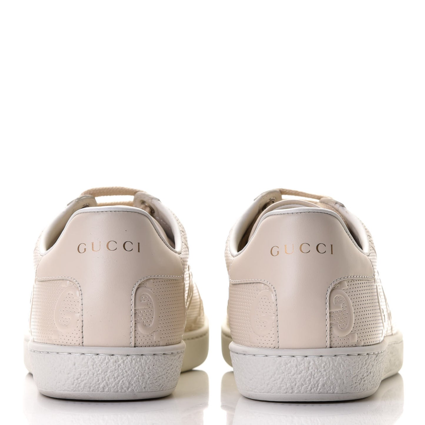 Calfskin GG Tennis Embossed Womens Ace Sneakers 37.5 Mystic White