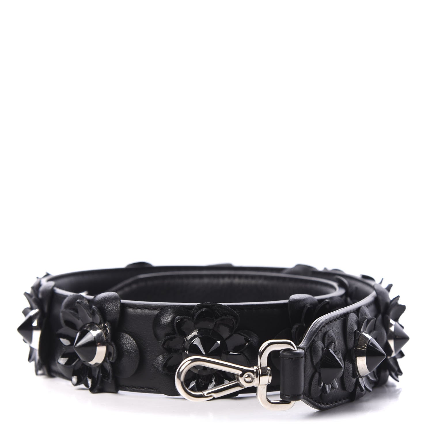 Fendi Vitello Dolce Nappa Patent Flowerland Studded Strap You Black 1 of 4