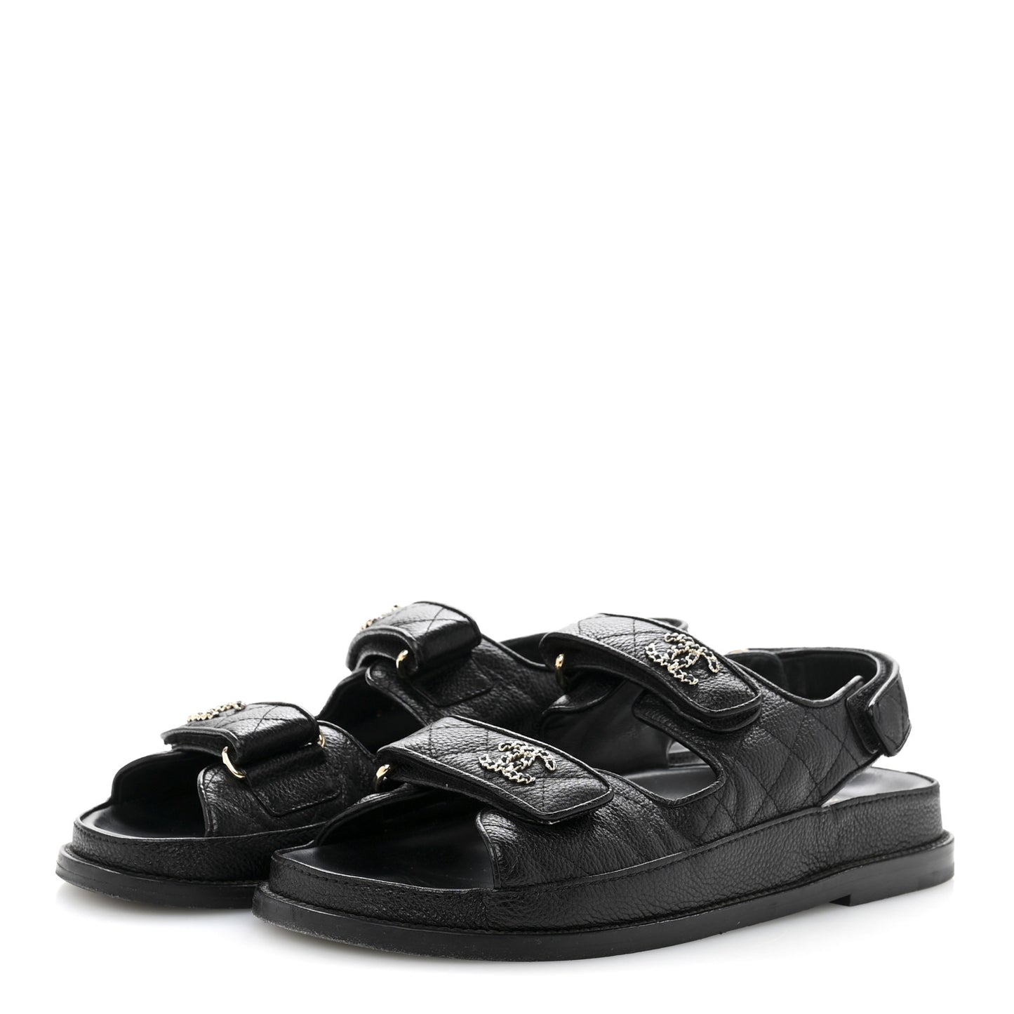 Grained Calfskin Velcro Dad Sandals 37.5 Black