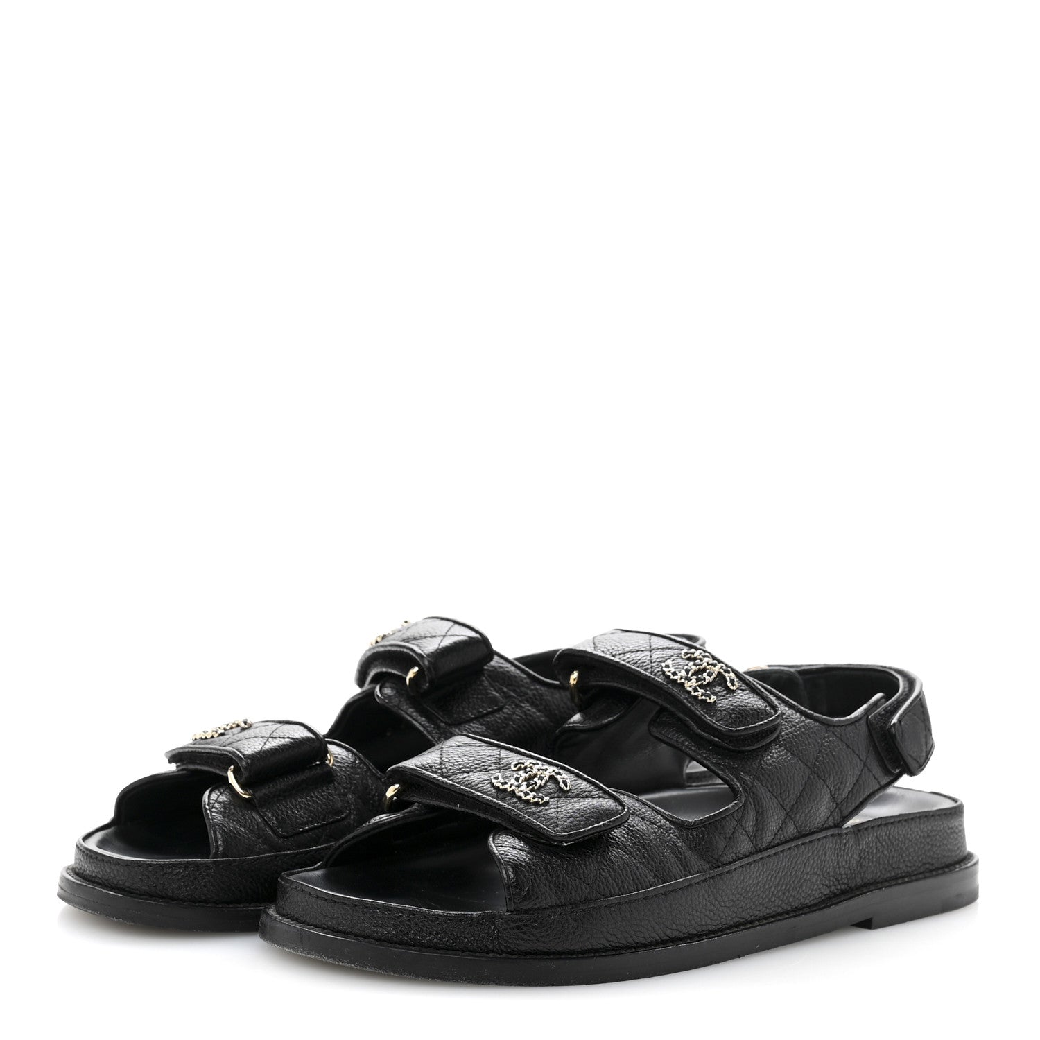Chanel Grained Calfskin Velcro Dad Sandals 37.5 Black 3 of 14
