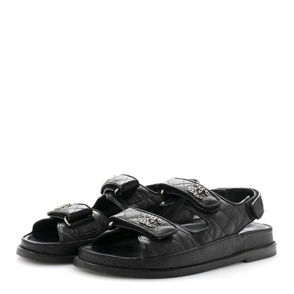 Chanel Grained Calfskin Velcro Dad Sandals 37.5 Black 3 of 14