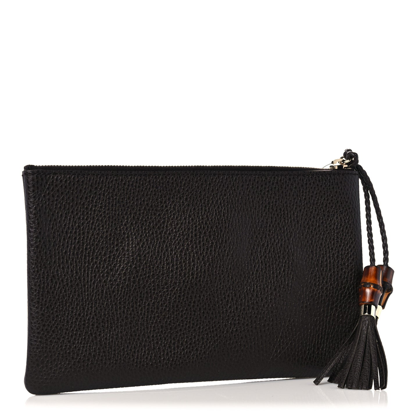 Pebbled Calfskin Large Bamboo Clutch Dark Brown