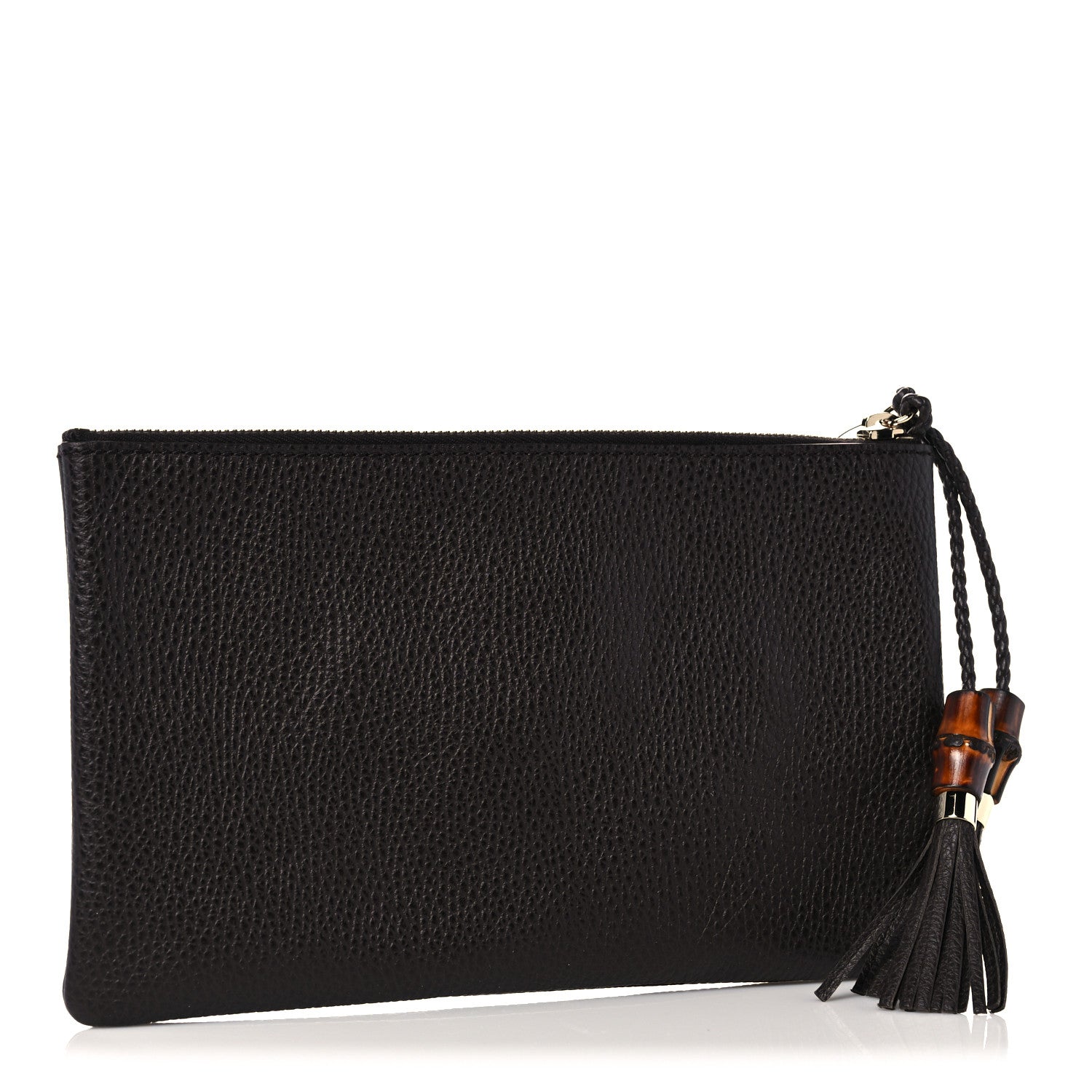 Gucci Pebbled Calfskin Large Bamboo Clutch Dark Brown 3 of 8