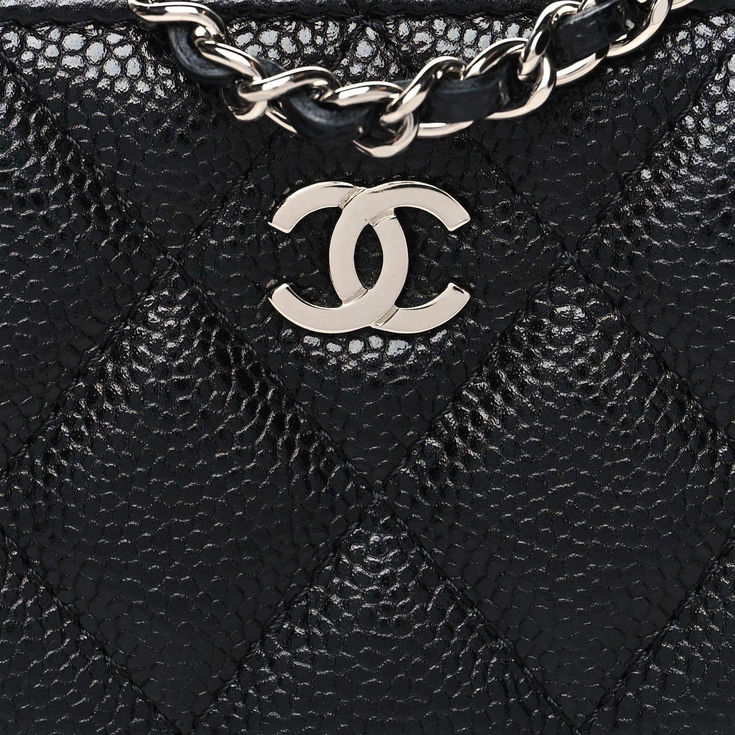 Caviar Quilted Zip Around Coin Purse Wallet On Chain Black