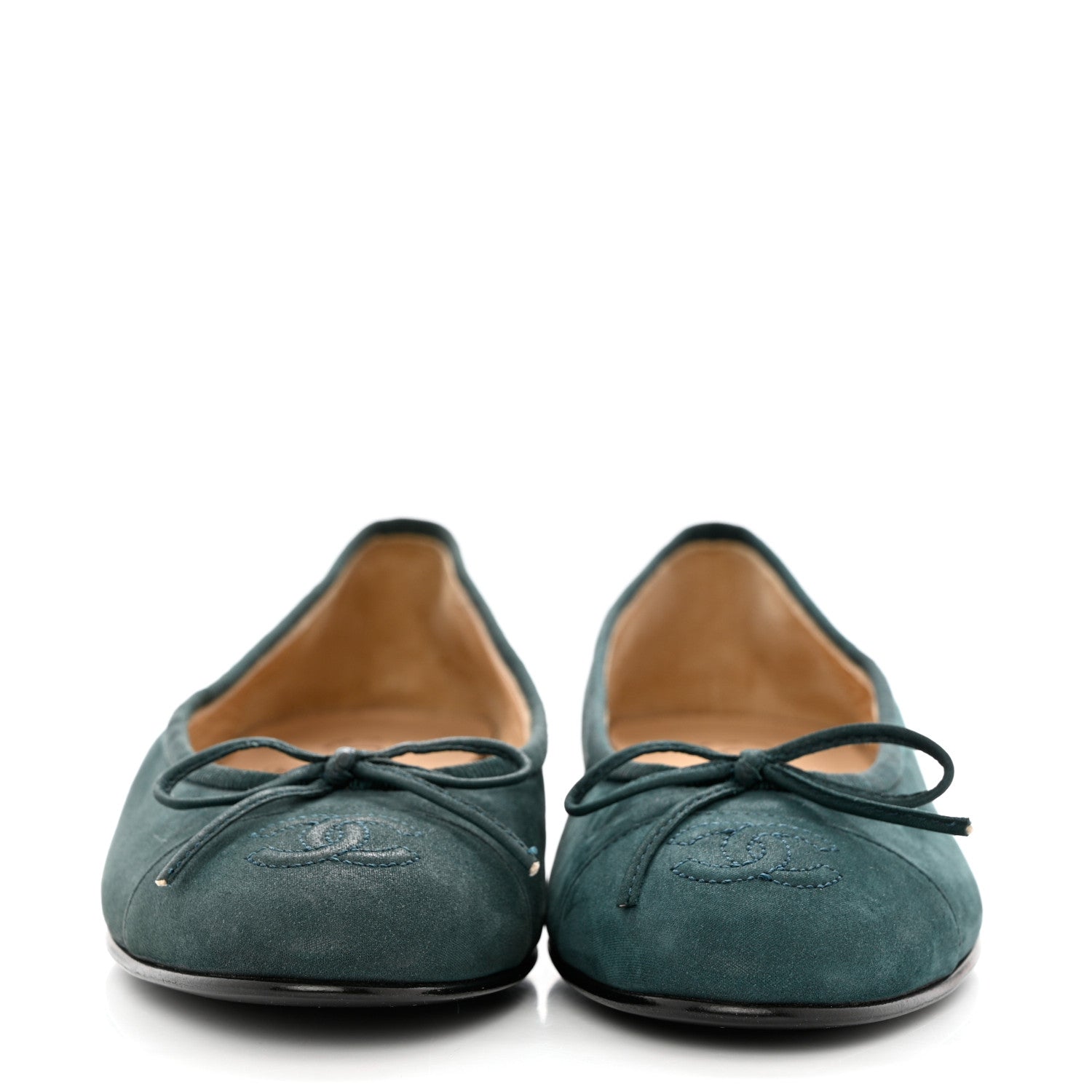 Chanel Suede Cap Toe CC Ballerina Flats 35.5 Turquoise 2 of 12