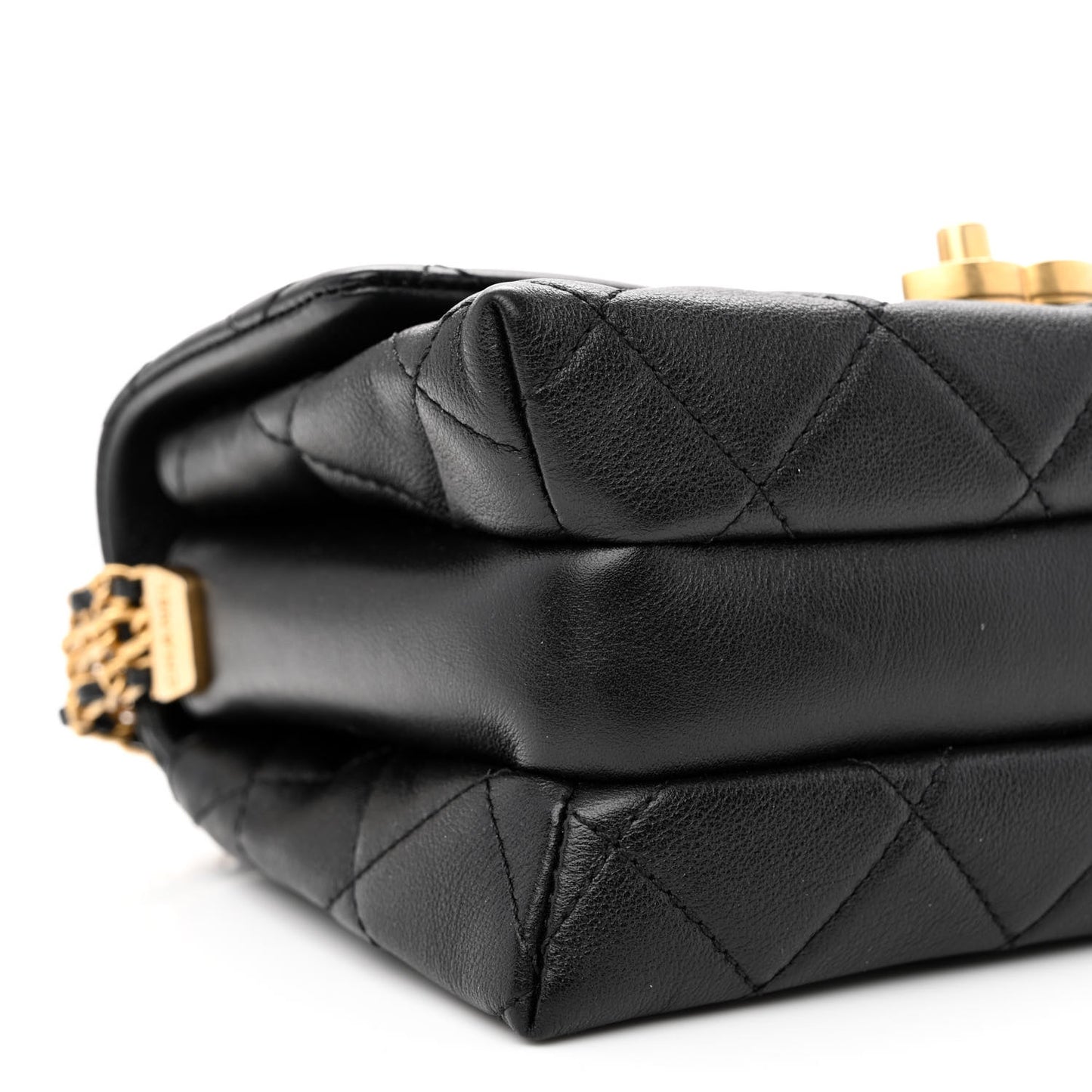 Calfskin Quilted Mini Chain Strap Flap Black