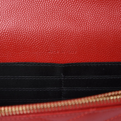 Saint Laurent Grain De Poudre Matelasse Chevron Monogram Envelope Chain Wallet New Red 7 of 8