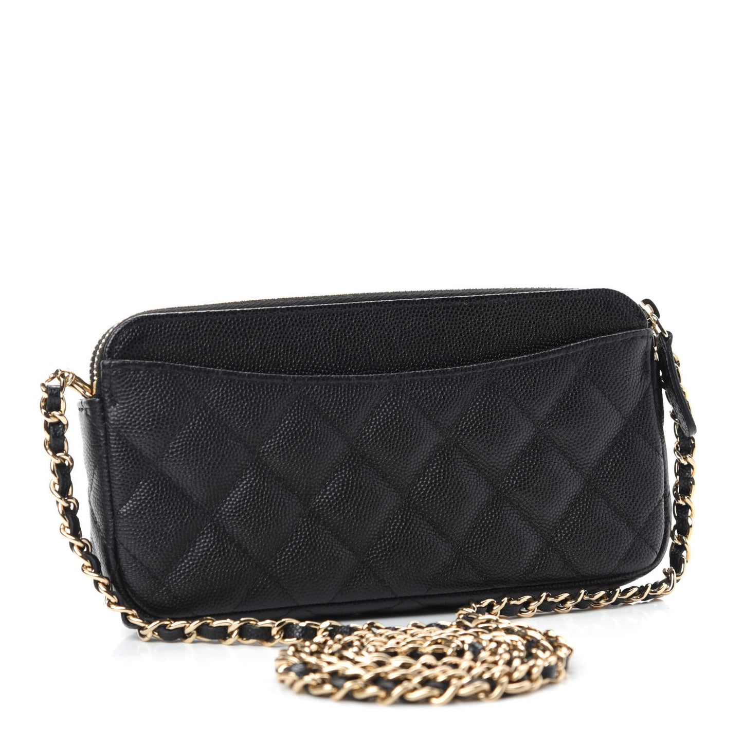 Caviar Quilted Small Clutch With Chain Black