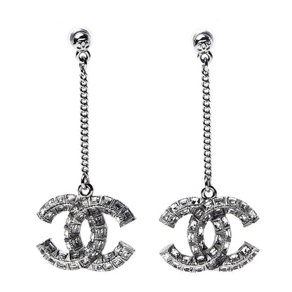 Chanel Baguette Crystal CC Drop Earrings Silver 1 of 4