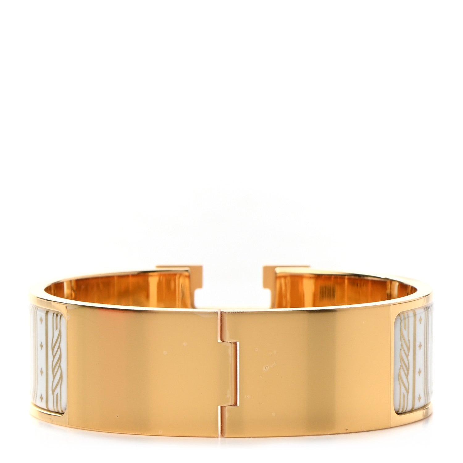 Hermes Enamel Printed Quadrige Au Fil Wide Clic Clac H Bracelet PM Or White 3 of 7