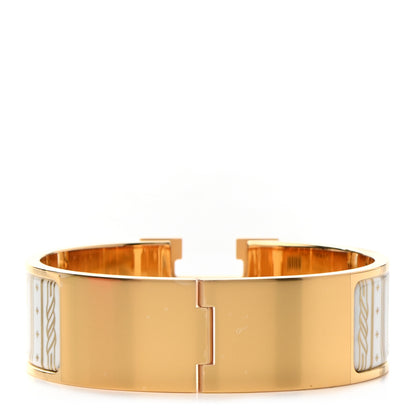 Hermes Enamel Printed Quadrige Au Fil Wide Clic Clac H Bracelet PM Or White 3 of 7