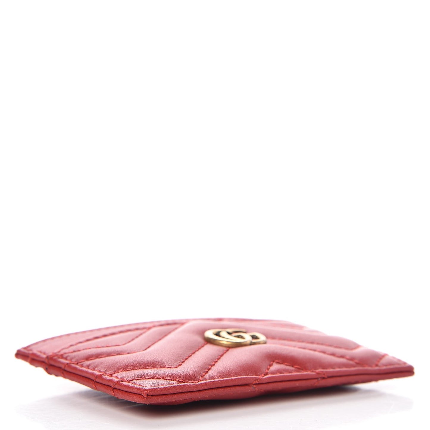 Calfskin Matelasse GG Marmont Card Holder Hibiscus Red