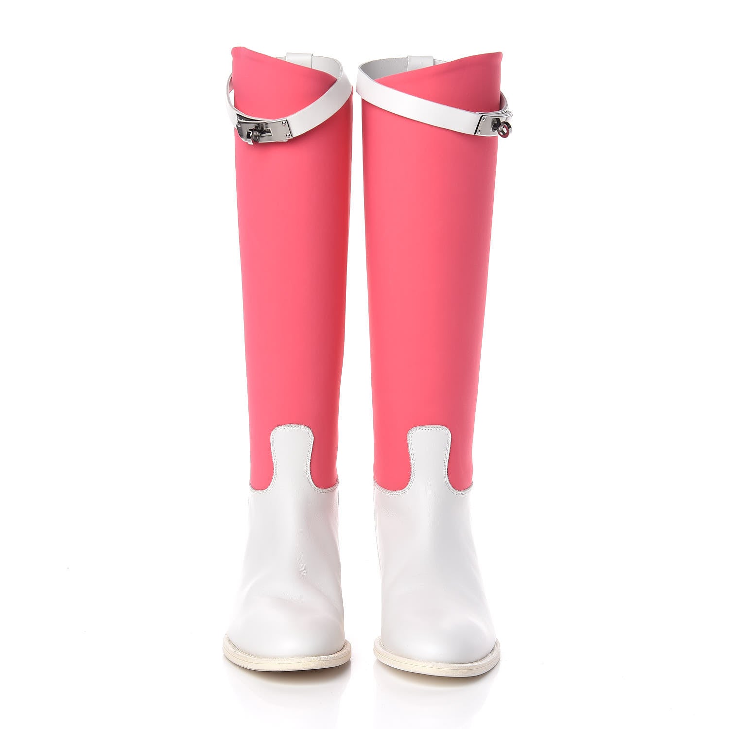Hermes Toile Calfskin Kelly Jumping Boots 37.5 Blanc 2 of 8