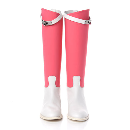 Hermes Toile Calfskin Kelly Jumping Boots 37.5 Blanc 2 of 8