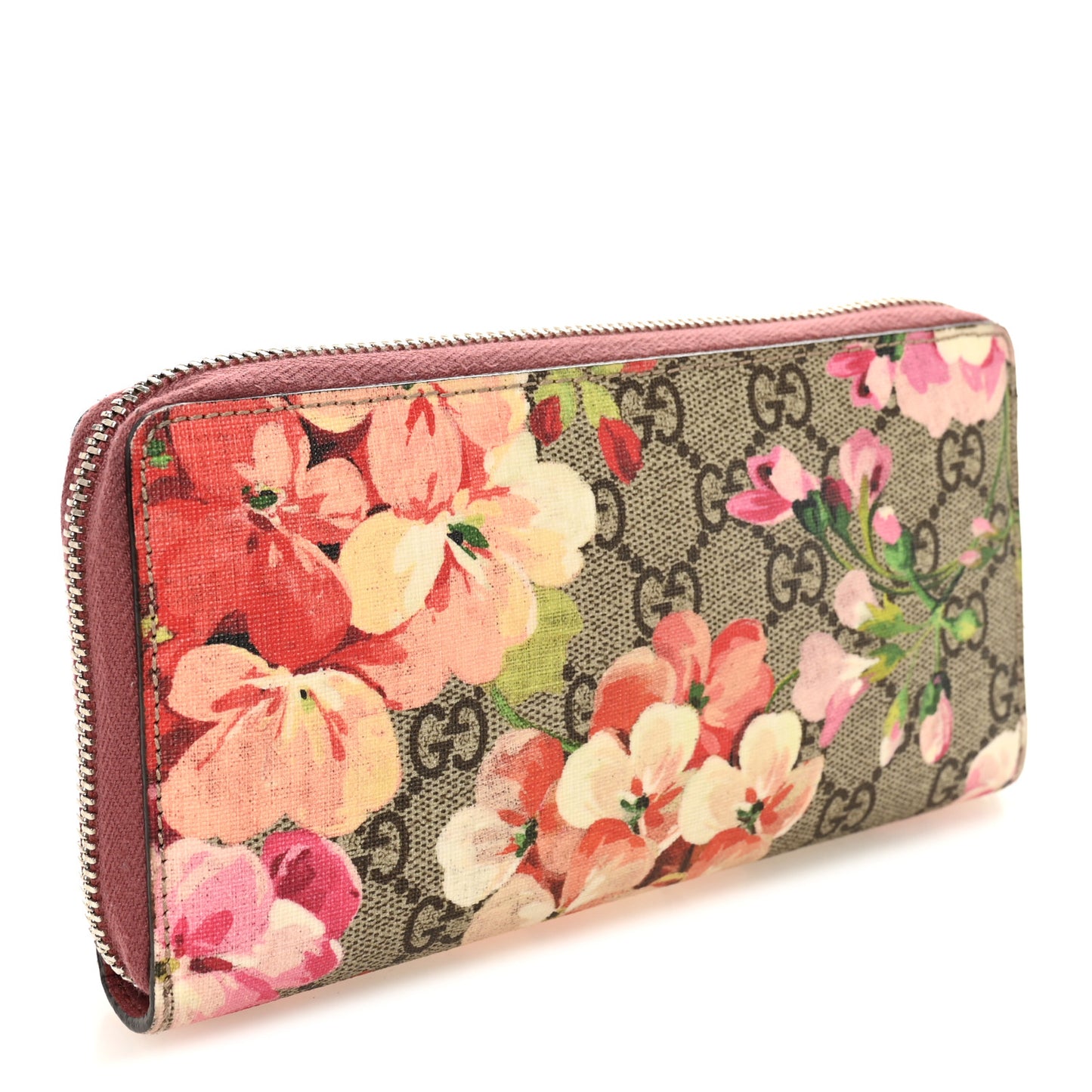 GG Supreme Monogram Blooms Zip Around Wallet Beige Multicolor Dry Rose