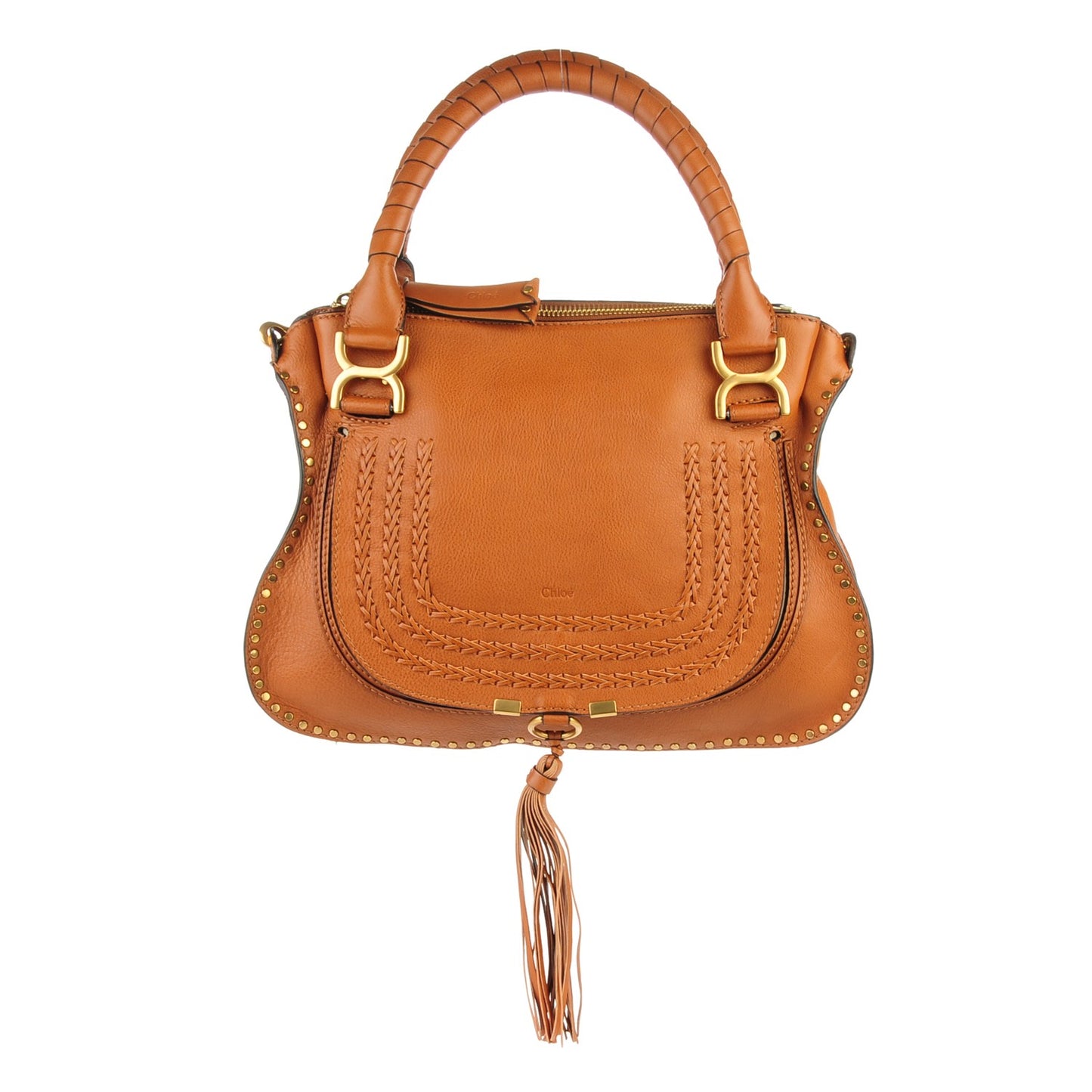 Calfskin Braided Medium Marcie Satchel Caramel