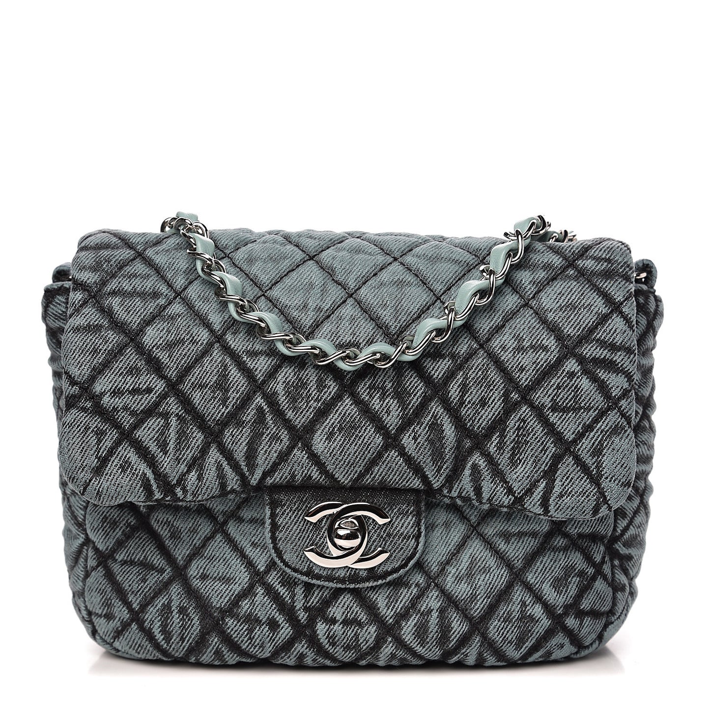 Washed Denim Quilted Small Denimpression Flap Blue Black