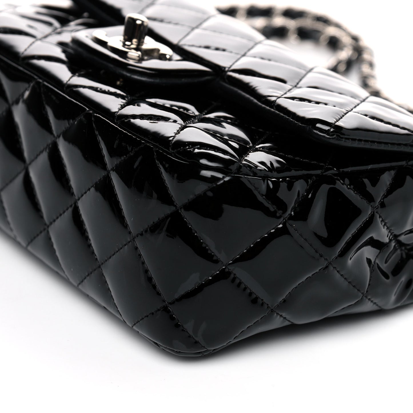 Patent Calfskin Quilted Mini Rectangular Flap Black