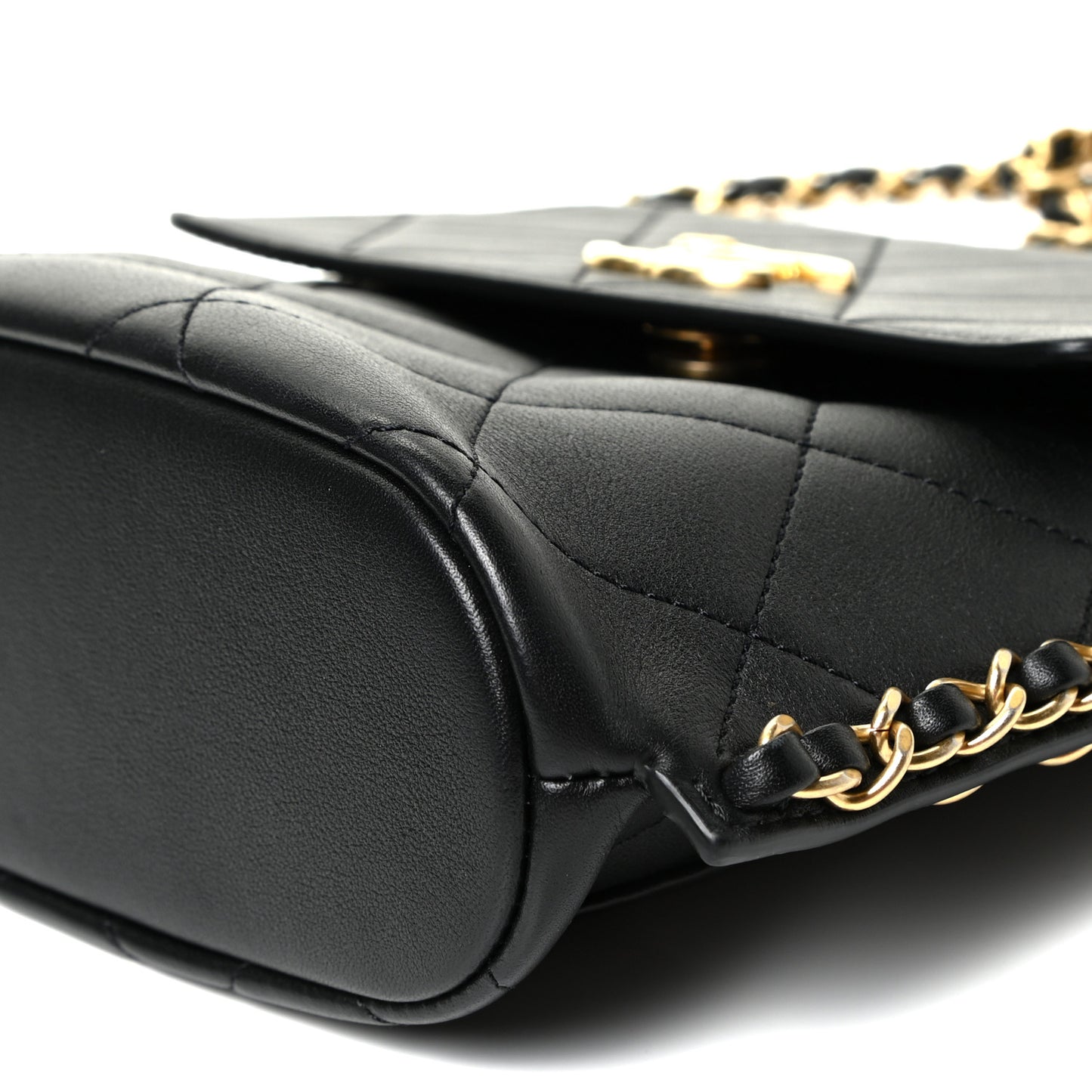 Calfskin Quilted Chain Small Hobo Bag Black