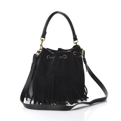 Saint Laurent Suede Calfskin Small Emmanuelle Fringe Bucket Bag Black 4 of 10