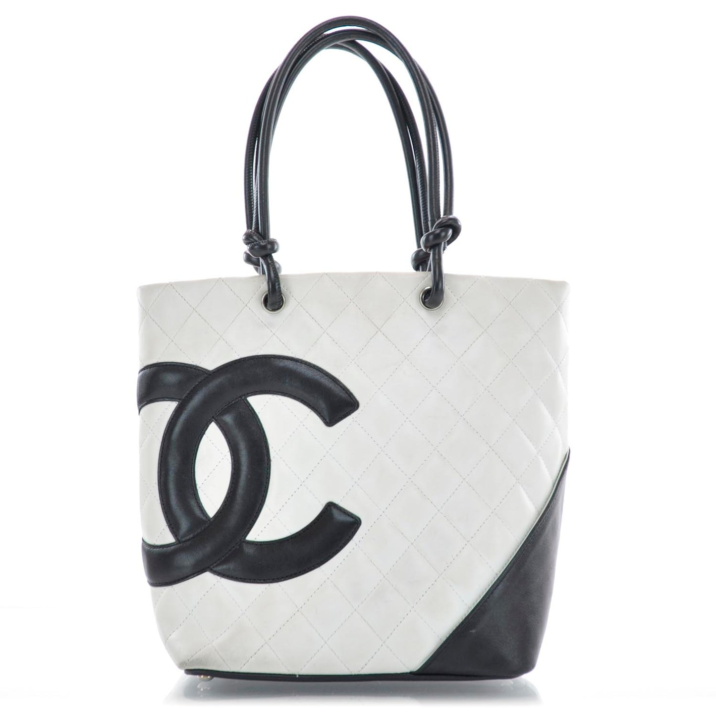 Calfskin Quilted Cambon Medium Tote White Black