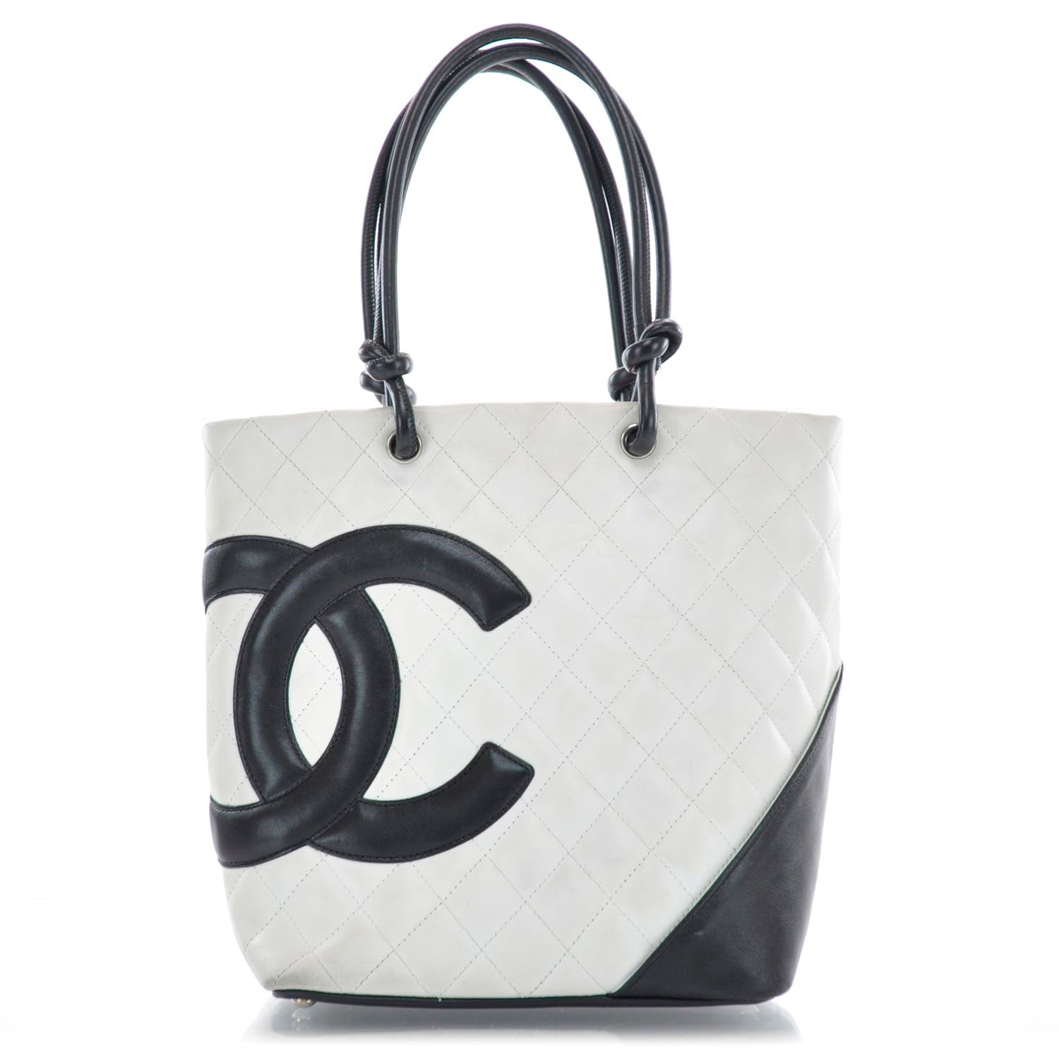 Chanel Calfskin Quilted Cambon Medium Tote White Black 1 of 10