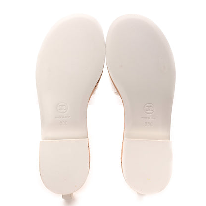 Chanel Tweed Cork CC Chain Mule Sandal 38 White 5 of 11