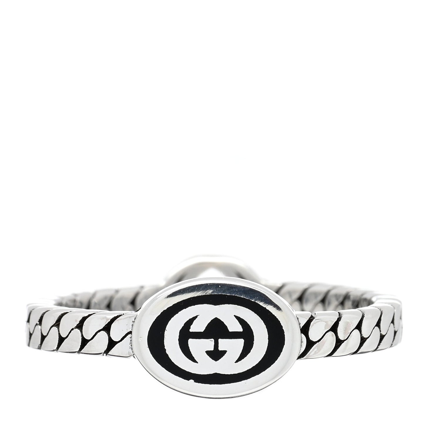 Sterling Silver Enamel Interlocking G Chain Ring 60 9 Black