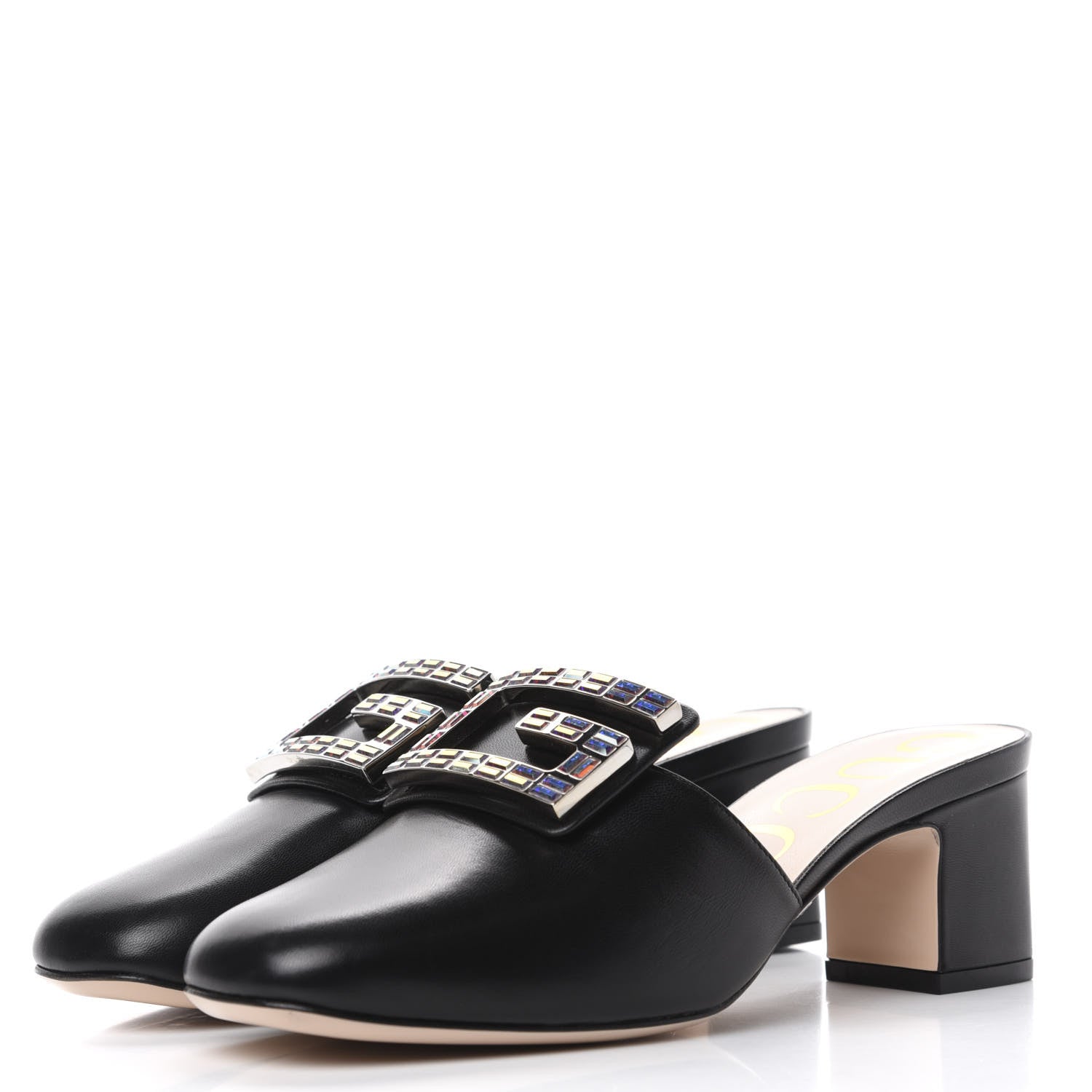 Gucci Malaga Kid Crystal Square G Madelyn Mules 36 Black 2 of 12