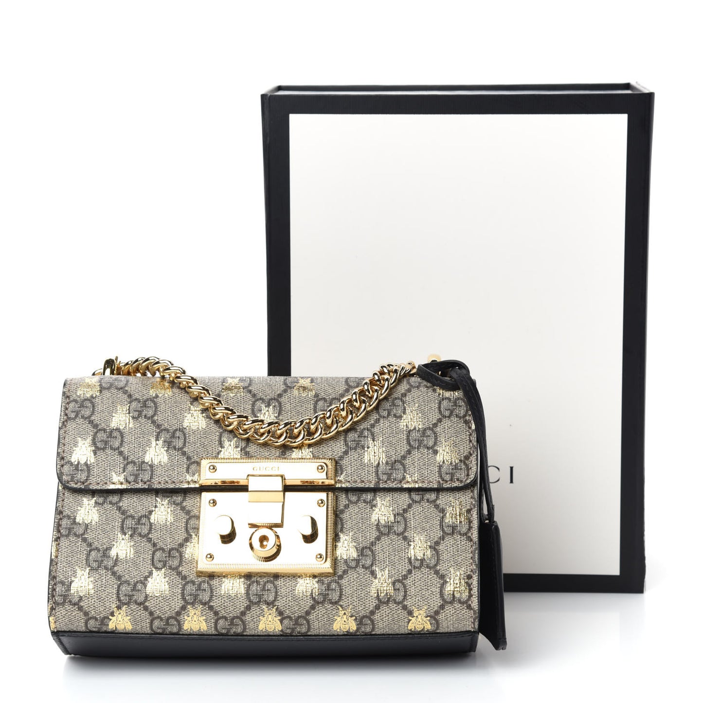 GG Supreme Monogram Bees Small Padlock Shoulder Bag Black